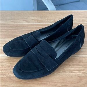 Black Penny Loafers Suede Flats